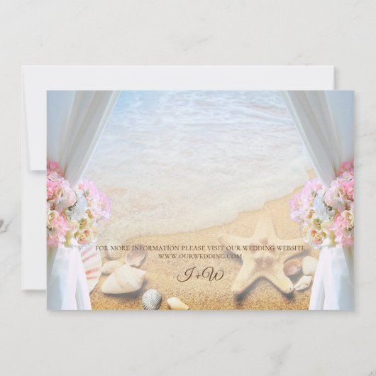 Elegante bloemenzeester tropische strand bruiloft kaart (Achterkant)