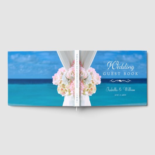 Elegante bloemenzomer blauwe oceaan strand bruilof gastenboek (Volledig)