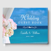 Elegante bloemenzomer blauwe oceaan strand bruilof gastenboek (Voorkant)