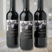 Elegante bloemenzwart wit bruiloft wijn etiket