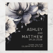 Elegante bloemenzwart wit bruiloft wijn etiket (Enkel label)