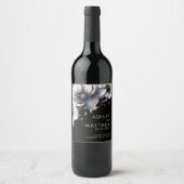 Elegante bloemenzwart wit bruiloft wijn etiket (Voorkant)