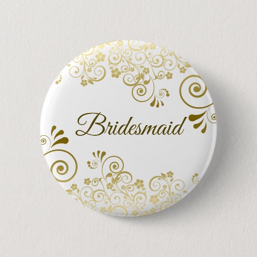 Elegante Bloemfiligree Gouden Bruidsmeisje bruilof Ronde Button 5,7 Cm (Voorkant)