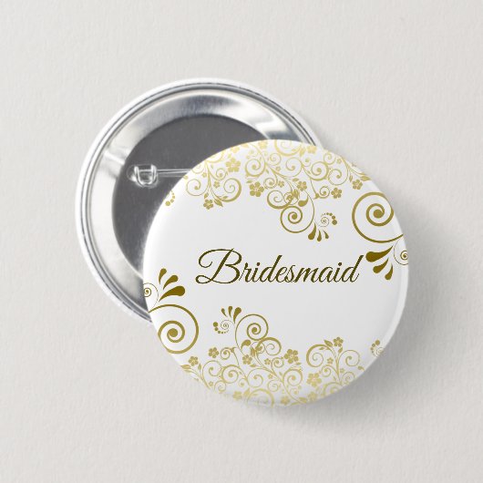 Elegante Bloemfiligree Gouden Bruidsmeisje bruilof Ronde Button 5,7 Cm (Voorkant /achterkant)