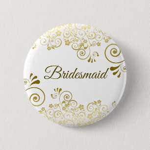 Elegante Bloemfiligree Gouden Bruidsmeisje bruilof Ronde Button 5,7 Cm
