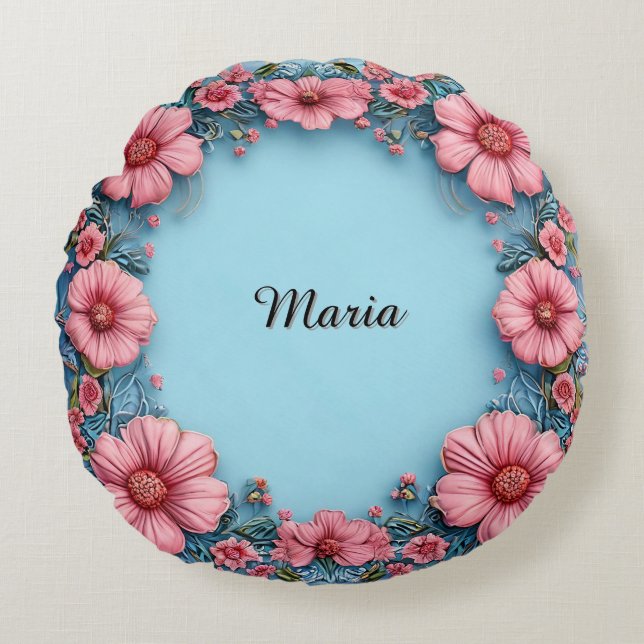 Elegante bloemframe rond kussen (Voorkant)