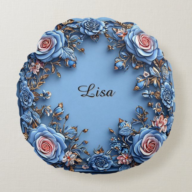 Elegante bloemframe rond kussen (Voorkant)