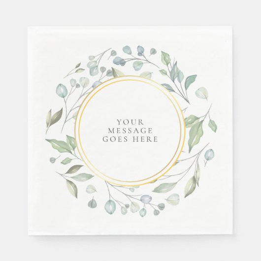 Elegante bloemguirlande groen bericht servet (Voorkant)