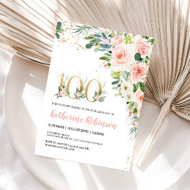 Elegante bloemige 100ste verjaardagsuitnodiging vo kaart
