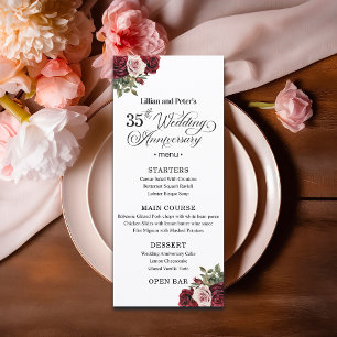 Elegante bloemige 35e huwelijksverjaardag menu