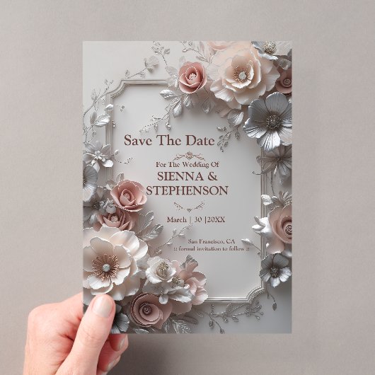 Elegante bloemige 3D Save the Date uitnodiging (Insitu (Draagbaar))