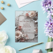 Elegante bloemige 3D Save the Date uitnodiging (Insitu (Huwelijk))