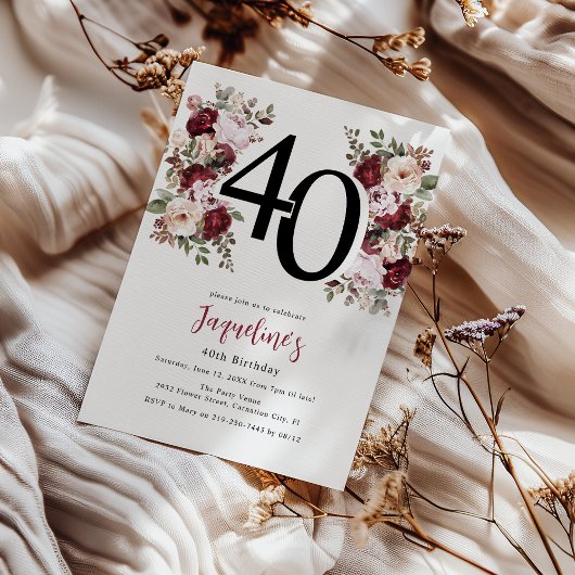 Elegante bloemige 40e verjaardag kaart