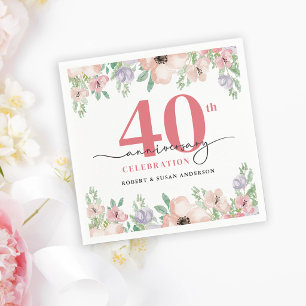 Elegante bloemige 40ste huwelijksverjaardag servet
