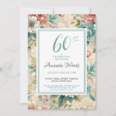 Elegante bloemige 60e verjaardagsviering vintage kaart (Voorkant)