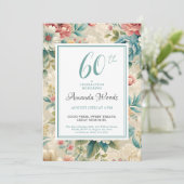 Elegante bloemige 60e verjaardagsviering vintage kaart (Staand voorkant)