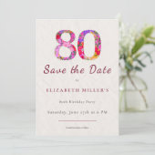 Elegante bloemige 80e verjaardag Save the Date kaa (Staand voorkant)