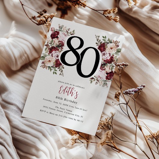 Elegante bloemige 80ste verjaardag kaart