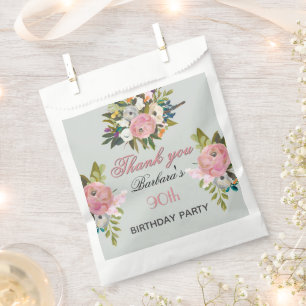 Elegante bloemige 90ste verjaardag bedankzakje