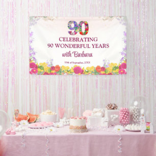 Elegante bloemige 90ste verjaardagsfeest / 90 jaar spandoek