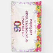 Elegante bloemige 90ste verjaardagsfeestje / 90 ja spandoek (Verticaal)
