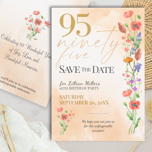 Elegante Bloemige 95e Verjaardag - 95 Save The Dat