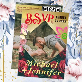 Elegante bloemige aangepaste foto-huwelijksreactie RSVP kaartje