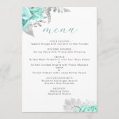 Elegante Bloemige Aqua Zilveren Bruiloft Menu (Voorkant)
