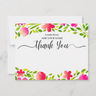 Elegante Bloemige Aquarel Bedankt Notitiekaartje