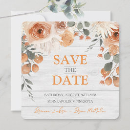 Elegante Bloemige Aquarel & Houten Trouwkaart Vier Save The Date