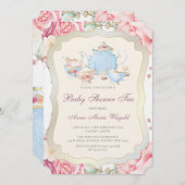 Elegante Bloemige Baby Shower Thee Kaart (Voorkant / Achterkant)