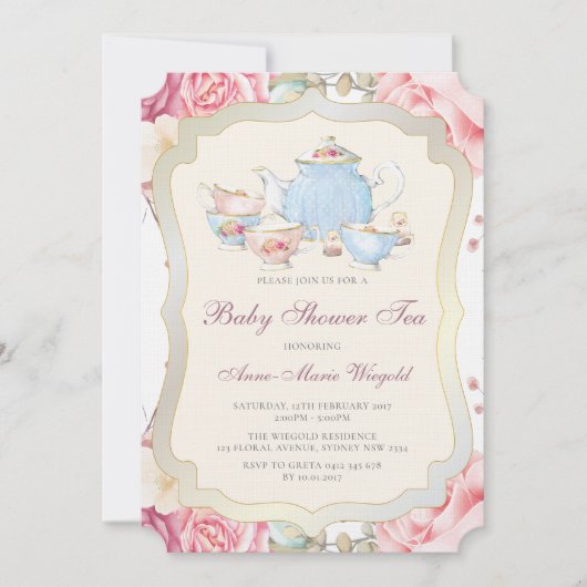 Elegante Bloemige Baby Shower Thee Kaart (Voorkant)