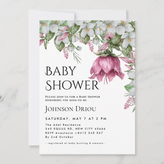 Elegante bloemige babyshower uitnodiging (Voorkant)