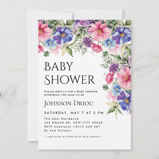 Elegante bloemige babyshower uitnodiging (Voorkant)