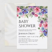 Elegante bloemige babyshower uitnodiging (Voorkant / Achterkant)