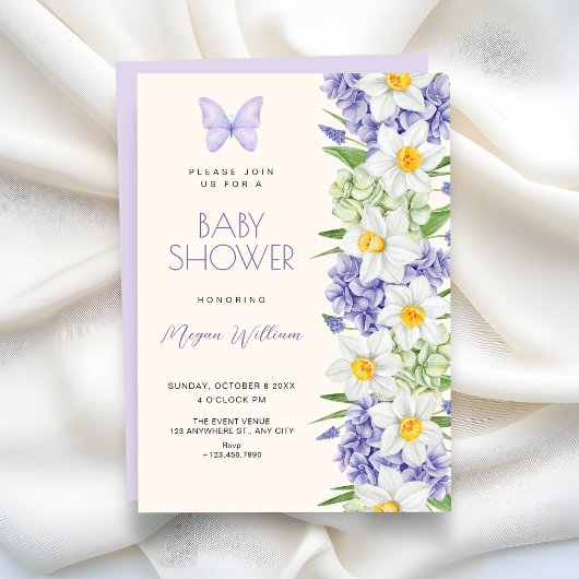Elegante bloemige babyshower uitnodiging