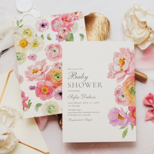 Elegante bloemige babyshower uitnodiging