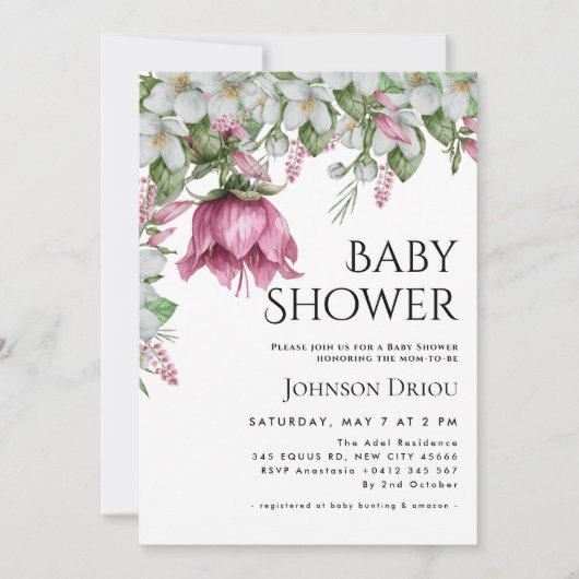 Elegante bloemige babyshower uitnodiging (Voorkant)