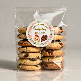 Elegante bloemige bakkerij cake plakjes ronde sticker