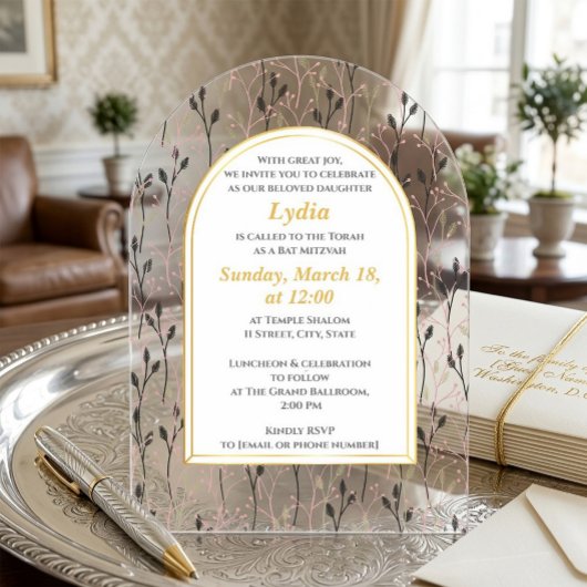 Elegante bloemige Bat Mitzvah uitnodiging