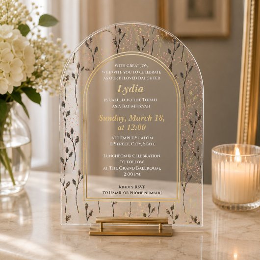 Elegante bloemige Bat Mitzvah uitnodiging