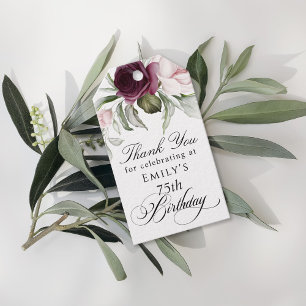Elegante bloemige bedankkaartjes voor 75e verjaard cadeaulabel