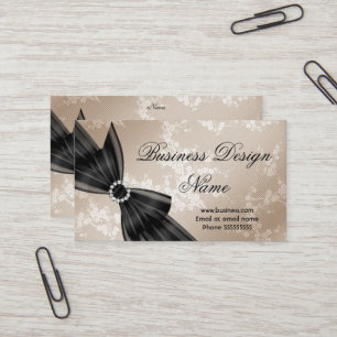 Elegante bloemige beige bloesem zwarte diamant boo visitekaartje
