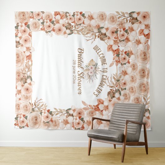 Elegante bloemige beige rozen bruidsshower wandkleed (In Situ (horizontaal))