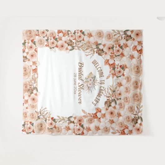 Elegante bloemige beige rozen bruidsshower wandkleed (Voorkant (horizontaal))