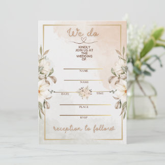 Elegante bloemige beige waterverf minimale gouden kaart