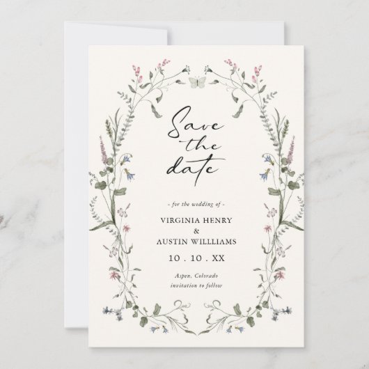 Elegante Bloemige Bewaar De Datum Save The Date (Voorkant)