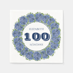 Elegante bloemige blauwe hortensia 100ste verjaard servet