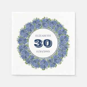 Elegante bloemige blauwe hortensia 30e verjaardags servet
