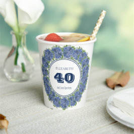 Elegante bloemige blauwe hortensia 40e verjaardags papieren bekers